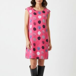 Linen Pink Polka Dot Dress with Pockets - Made in Italy,  Size L